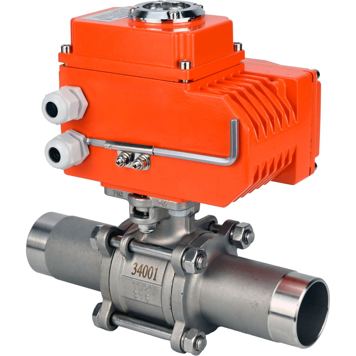 Kugelhähne Elephant BV3232P(3pc)-FP-W-ISO-H LANG voll durchgängig, geschweißt, Gehäuse - Edelstahl SS316, Dichtung - PTFE, mit 1/4-Umdrehungs-Elektroantrieb QT-N-EM-O1-380VAC-U1 380V HARK