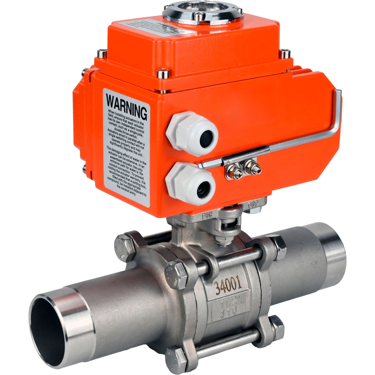 Kugelhähne Elephant BV3232P(3pc)-FP-W-ISO-H LANG voll durchgängig, geschweißt, Gehäuse - Edelstahl SS316, Dichtung - PTFE, mit 1/4-Umdrehungs-Elektroantrieb QT-N-EM-O1-380VAC-U1 380V HARK