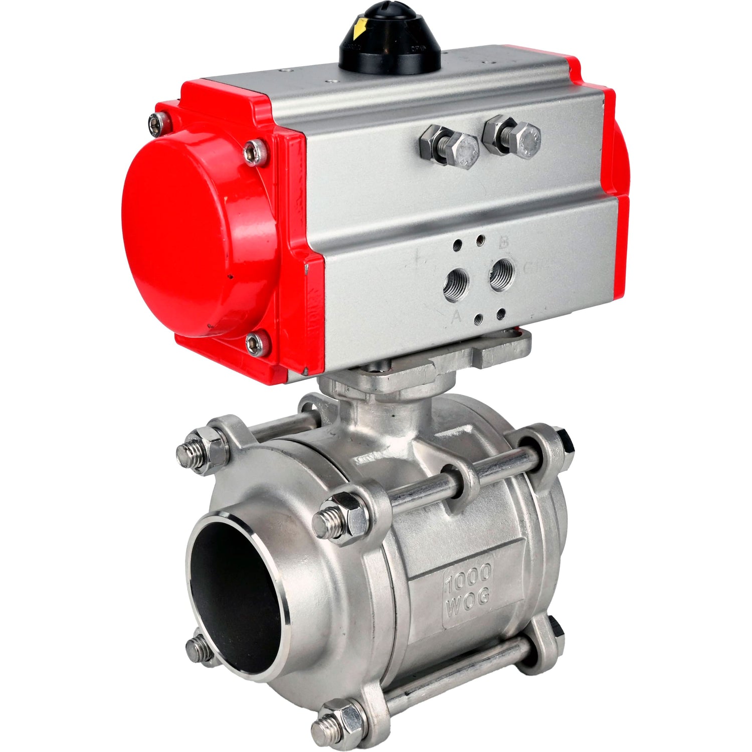 Ball valves Elephant BV3232P(3pc)-FP-W-ISO-H WDVF DN15-32 63 bar full bore, body - 316 stainless steel, seal - PTFE, for welding, with pneumatic drive PA-DA