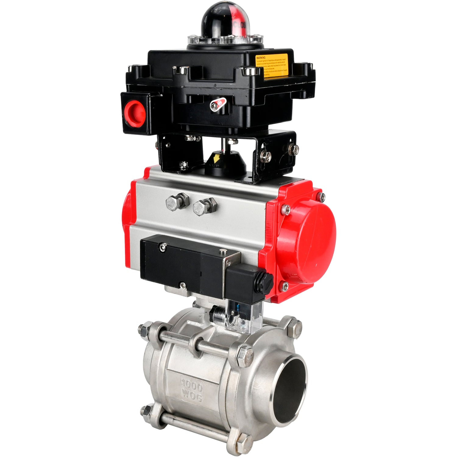 Ball valves Elephant BV3232P(3pc)-FP-W-ISO-H WDVF DN15-32 63 bar full bore, body - 316 stainless steel, seal - PTFE, for welding, with PA-SA pneumatic actuator, pneumatic distributor 4M310-08 NAMUR 24V, LSU APL-410N EX