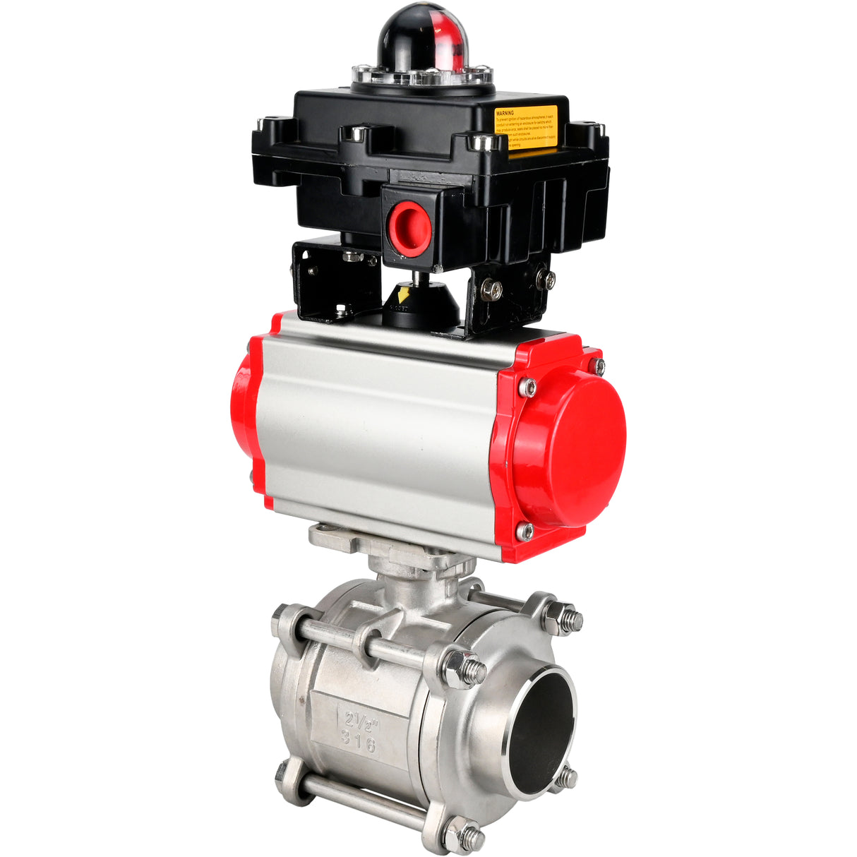 Ball valves Elephant BV3232P(3pc)-FP-W-ISO-H WDVF DN15-32 63 bar full bore, body - 316 stainless steel, seal - PTFE, for welding, with PA-SA pneumatic actuator, pneumatic distributor 4M310-08 NAMUR 24V, LSU APL-410N EX