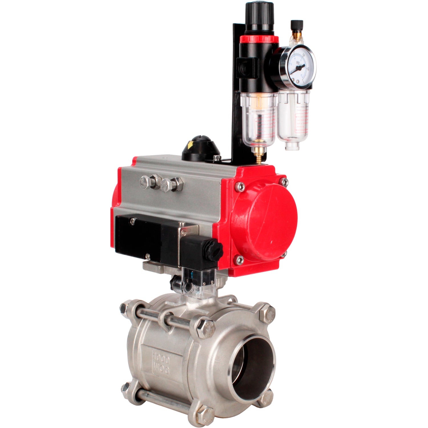 Ball valves Elephant BV3232P(3pc)-FP-W-ISO-H WDVF DN15-32 63 bar full bore, body - 316 stainless steel, seal - PTFE, for welding, with PA-SA pneumatic actuator, pneumatic distributor 4M310-08 NAMUR 24V, ATU AFC2000
