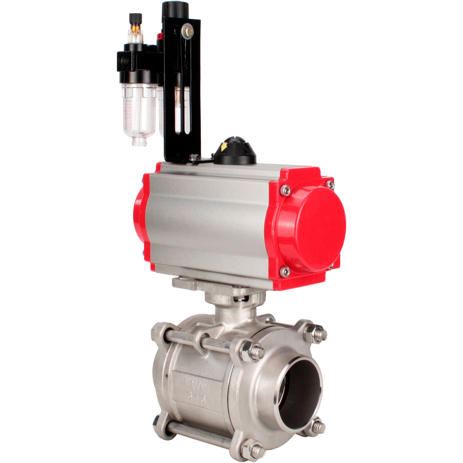 Ball valves Elephant BV3232P(3pc)-FP-W-ISO-H WDVF DN15-32 63 bar full bore, body - 316 stainless steel, seal - PTFE, for welding, with PA-SA pneumatic actuator, pneumatic distributor 4M310-08 NAMUR 24V, ATU AFC2000