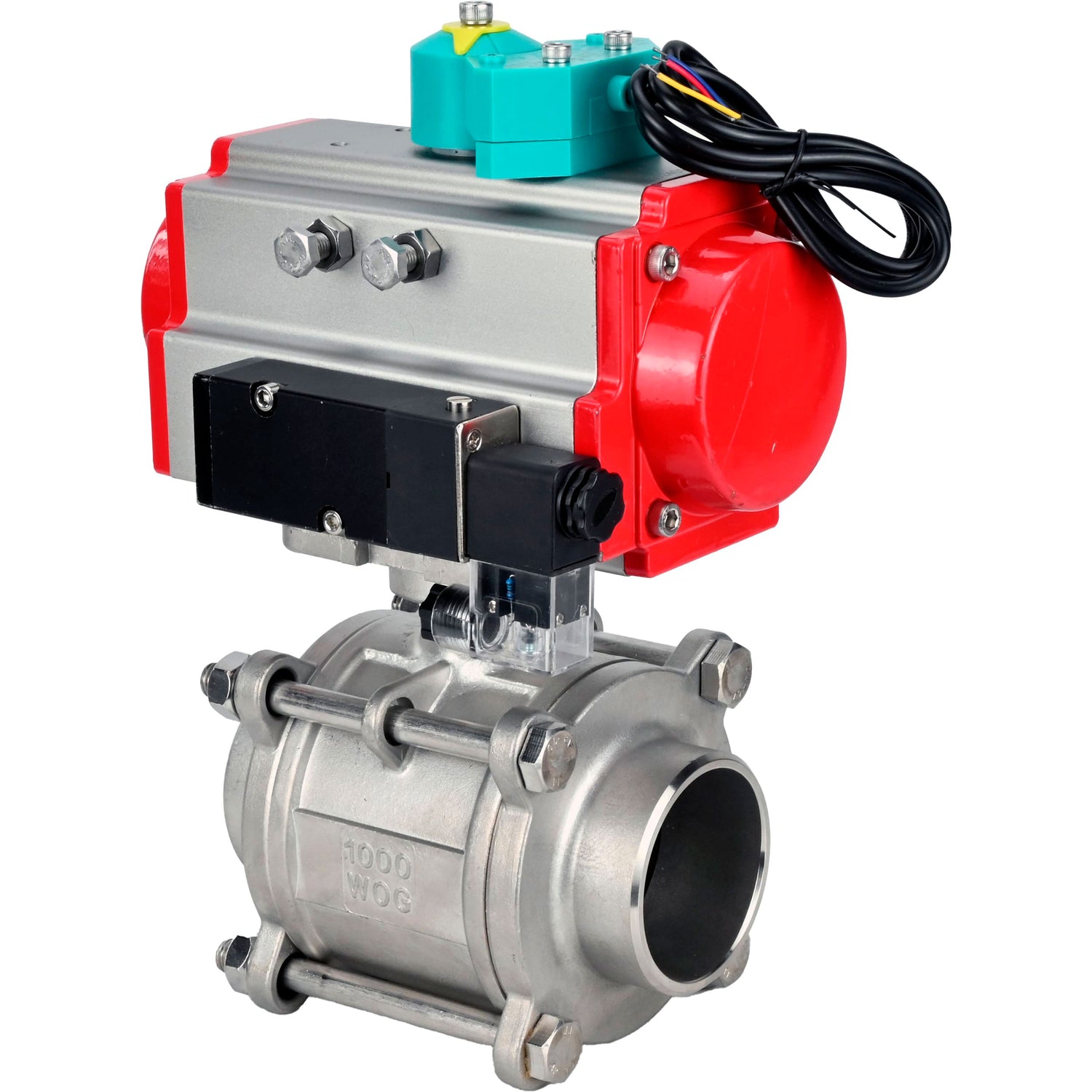 Ball valves Elephant BV3232P(3pc)-FP-W-ISO-H WDVF DN15-32 63 bar full bore, body - 316 stainless steel, seal - PTFE, for welding, with PA-DA pneumatic actuator, pneumatic distributor 4M310-08 NAMUR 220V and ALS200D magnetic switch