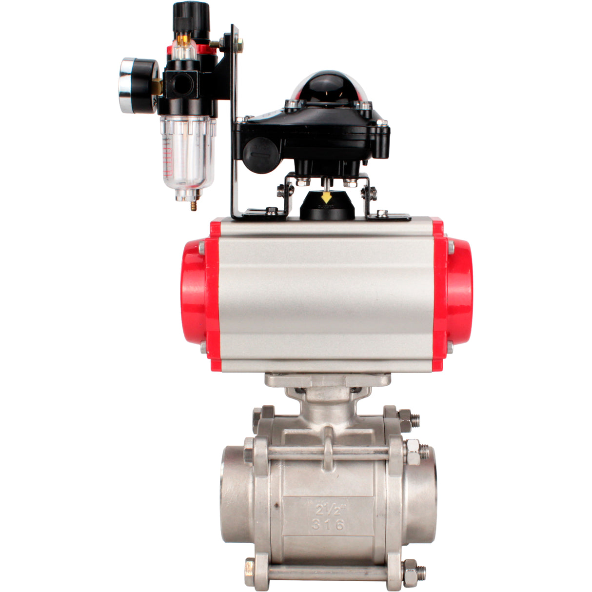 Ball valves Elephant BV3232P(3pc)-FP-W-ISO-H WDVF DN15-32 63 bar full bore, body - 316 stainless steel, seal - PTFE, for welding, with PA-DA pneumatic actuator, pneumatic distributor 4M310-08 NAMUR 220V, LSU APL-210N, ATU AFC2000