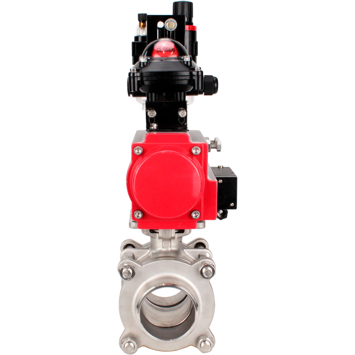 Ball valves Elephant BV3232P(3pc)-FP-W-ISO-H WDVF DN15-32 63 bar full bore, body - 316 stainless steel, seal - PTFE, for welding, with PA-DA pneumatic actuator, pneumatic distributor 4M310-08 NAMUR 220V, LSU APL-210N, ATU AFC2000