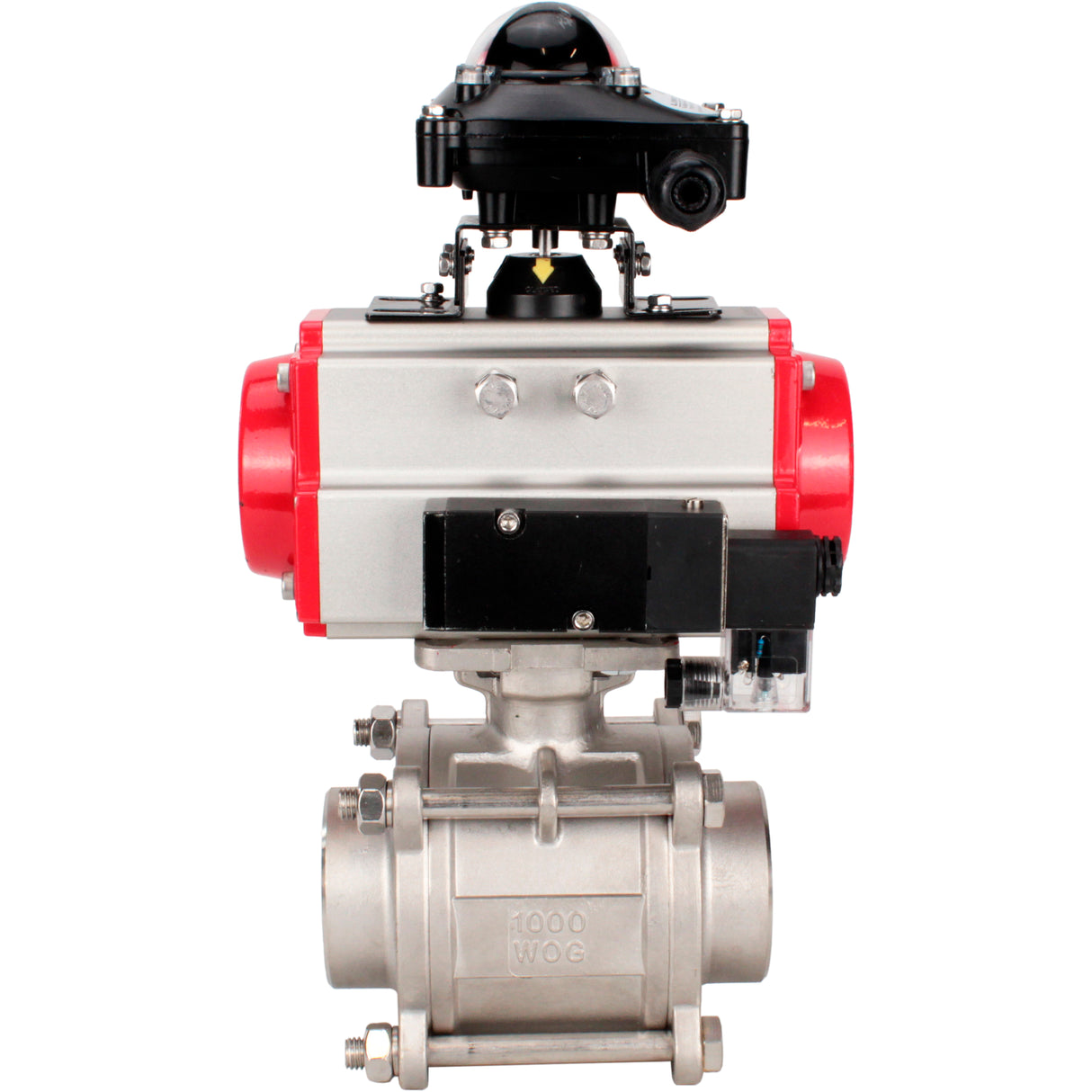 Ball valves Elephant BV3232P(3pc)-FP-W-ISO-H WDVF DN15-32 63 bar full bore, body - 316 stainless steel, seal - PTFE, for welding, with PA-SA pneumatic actuator, pneumatic distributor 4M310-08 NAMUR 24V, LSU APL-210N
