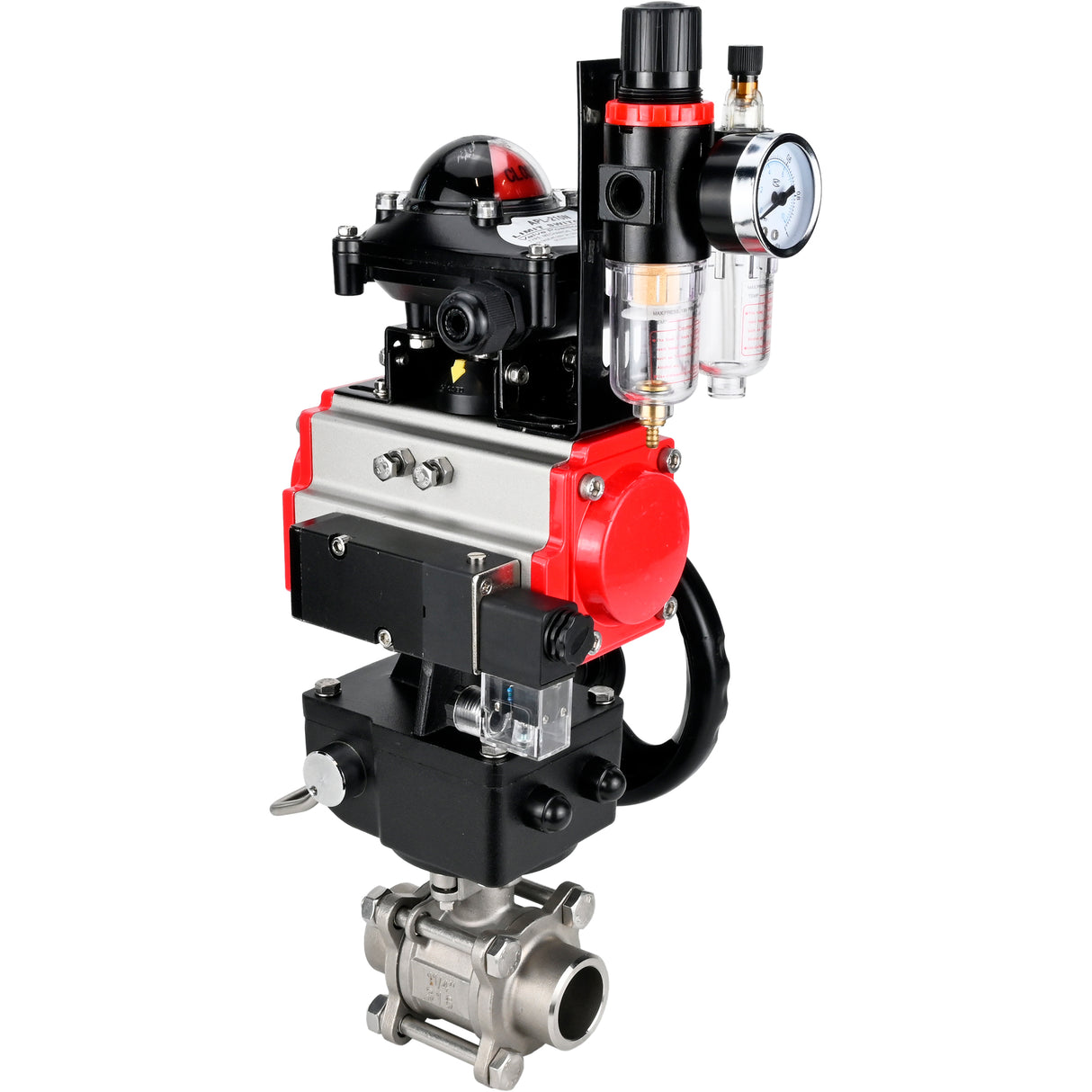 Ball valves Elephant BV3232P(3pc)-FP-W-ISO-H WDVF DN15-32 63 bar full bore, 316 stainless steel, seal - PTFE, for welding, with PA-DA pneumatic actuator, pneumatic distributor 4M310-08 NAMUR 220V, LSU APL-210N, manual backup for MON, ATU AFC2000