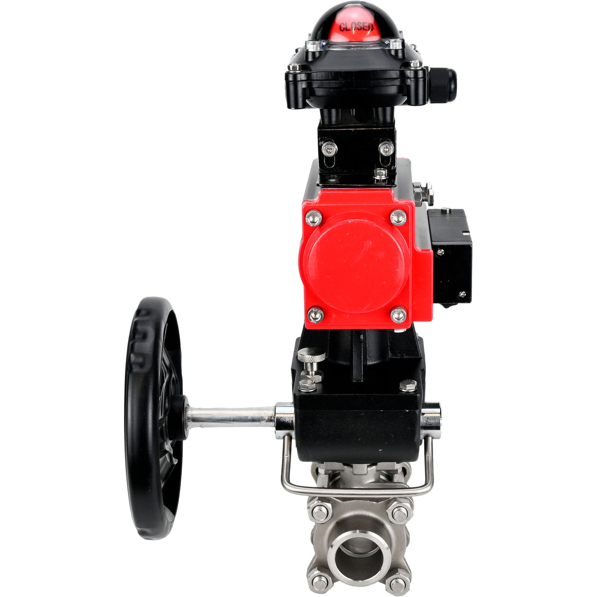 Ball valves Elephant BV3232P(3pc)-FP-W-ISO-H WDVF DN15-32 63 bar full bore, 316 stainless steel, seal - PTFE, for welding, with PA-DA pneumatic actuator, pneumatic distributor 4M310-08 NAMUR 220V, LSU APL-210N, manual backup for MON