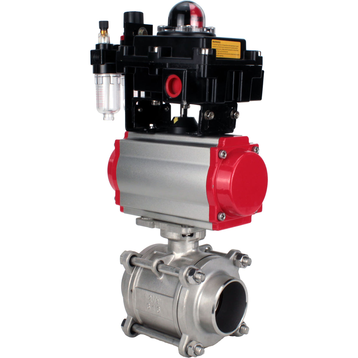 Ball valves Elephant BV3232P(3pc)-FP-W-ISO-H WDVF DN15-32 63 bar full bore, body - 316 stainless steel, seal - PTFE, for welding, with PA-SA pneumatic actuator, pneumatic distributor 4M310-08 NAMUR 24V, LSU APL-410N EX, ATU AFC2000