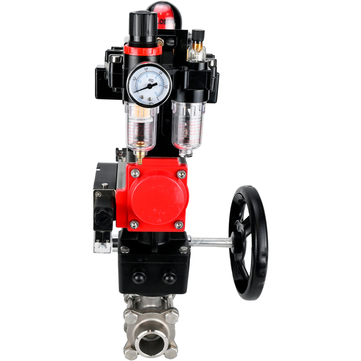 Ball valves Elephant BV3232P(3pc)-FP-W-ISO-H WDVF DN15-32 63 bar full bore, 316 stainless steel, PTFE, for welding, with PA-DA pneumatic actuator, pneumatic distributor 4M310-08 NAMUR 220V, LSU APL-410N EX, manual backup for MON, ATU AFC2000