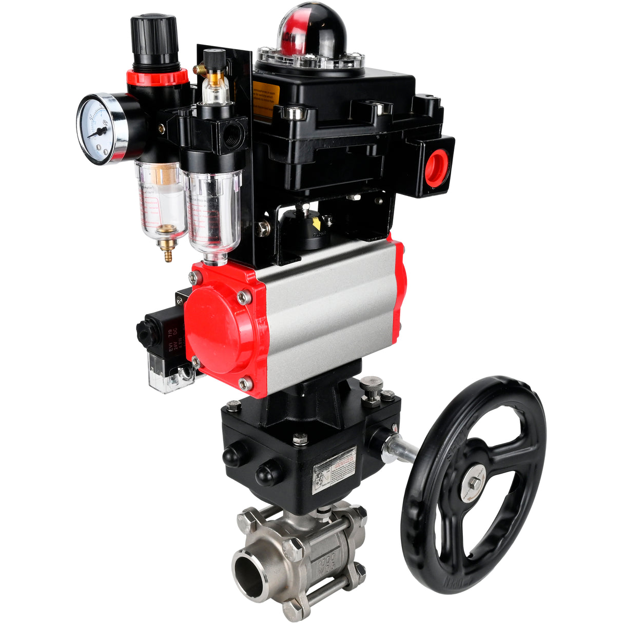 Ball valves Elephant BV3232P(3pc)-FP-W-ISO-H WDVF DN15-32 63 bar full bore, 316 stainless steel, PTFE, for welding, with PA-DA pneumatic actuator, pneumatic distributor 4M310-08 NAMUR 220V, LSU APL-410N EX, manual backup for MON, ATU AFC2000