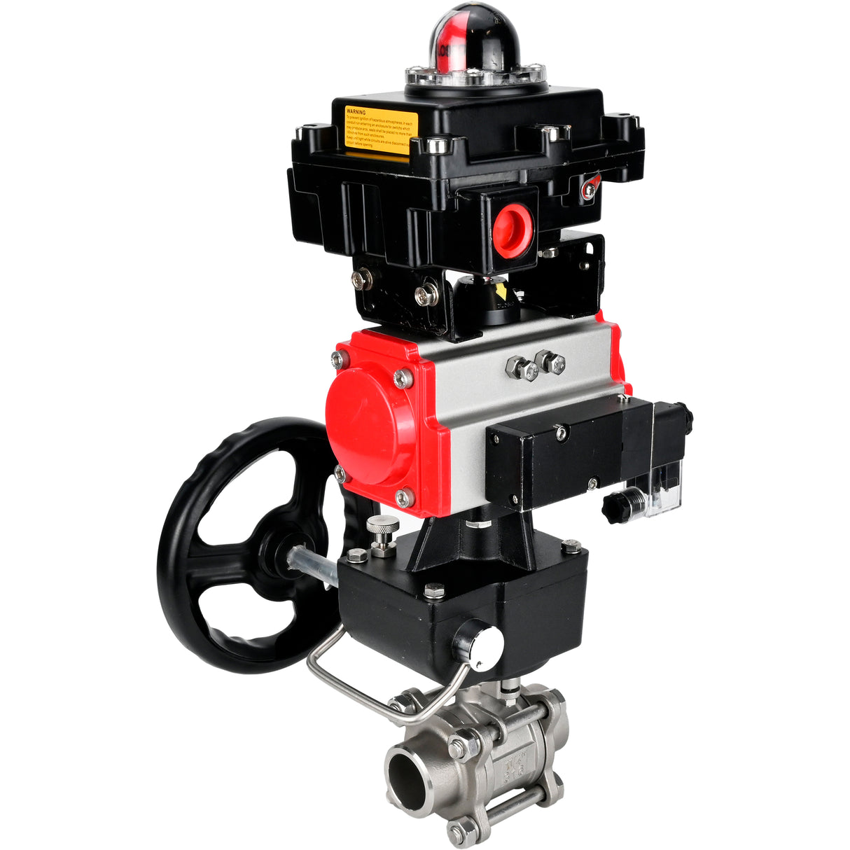 Ball valves Elephant BV3232P(3pc)-FP-W-ISO-H WDVF DN15-32 63 bar full bore, 316 stainless steel, seal - PTFE, for welding, with PA-DA pneumatic actuator, pneumatic distributor 4M310-08 NAMUR 220V, LSU APL-410N EX, manual backup for MON