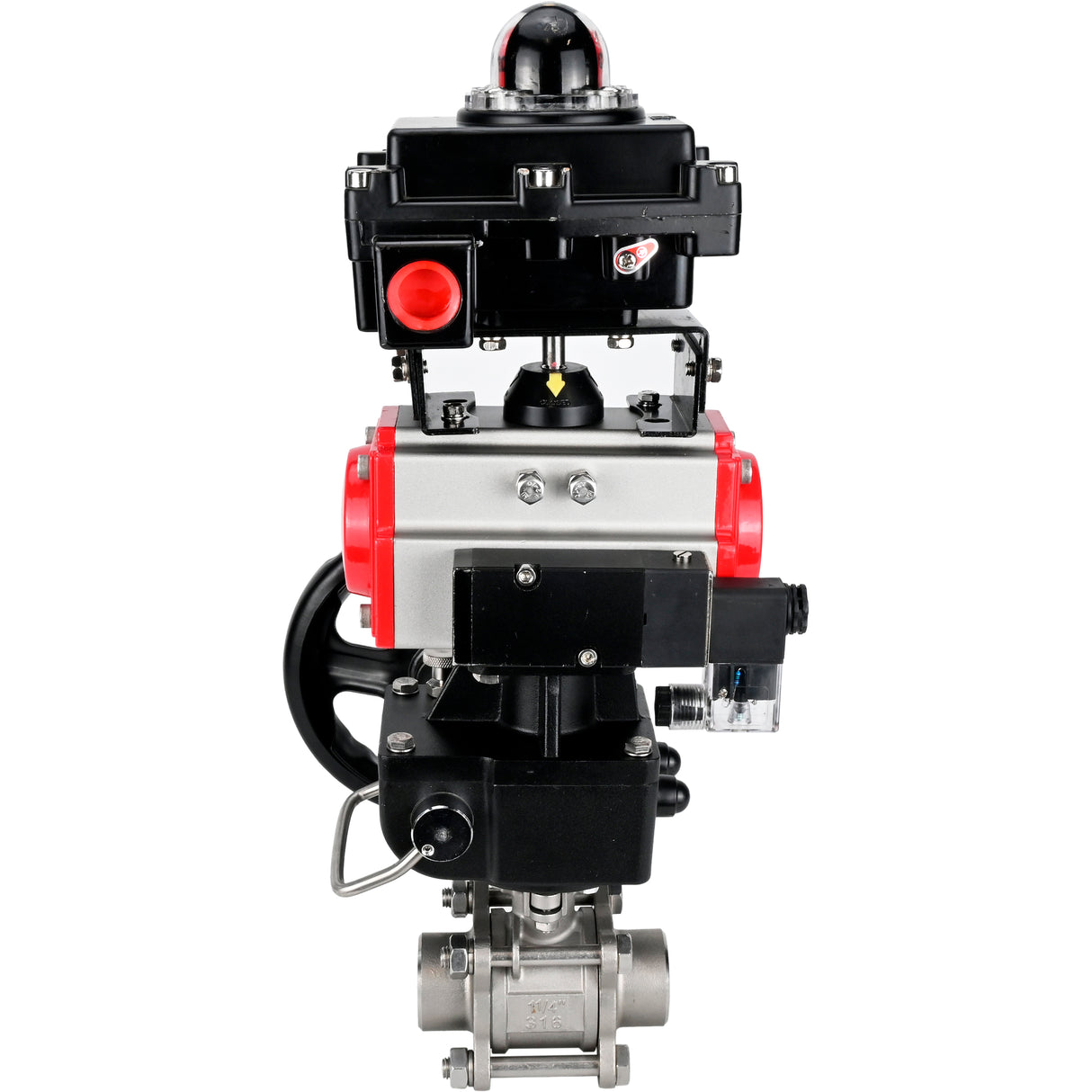 Ball valves Elephant BV3232P(3pc)-FP-W-ISO-H WDVF DN15-32 63 bar full bore, 316 stainless steel, seal - PTFE, for welding, with PA-DA pneumatic actuator, pneumatic distributor 4M310-08 NAMUR 220V, LSU APL-410N EX, manual backup for MON