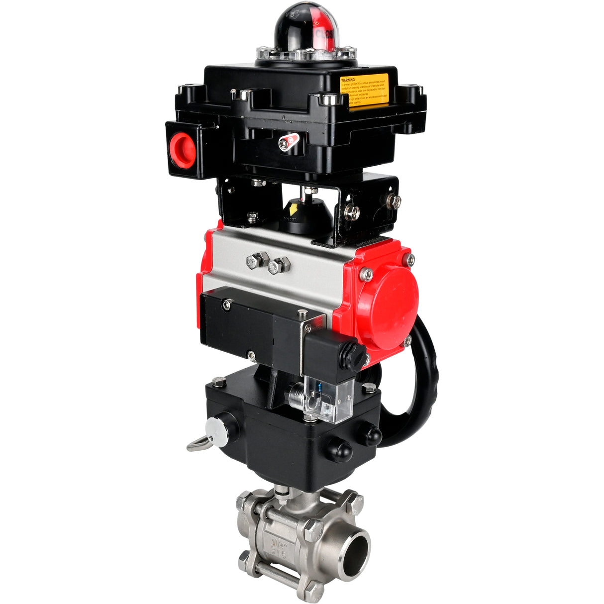 Ball valves Elephant BV3232P(3pc)-FP-W-ISO-H WDVF DN15-32 63 bar full bore, 316 stainless steel, seal - PTFE, for welding, with PA-DA pneumatic actuator, pneumatic distributor 4M310-08 NAMUR 220V, LSU APL-410N EX, manual backup for MON