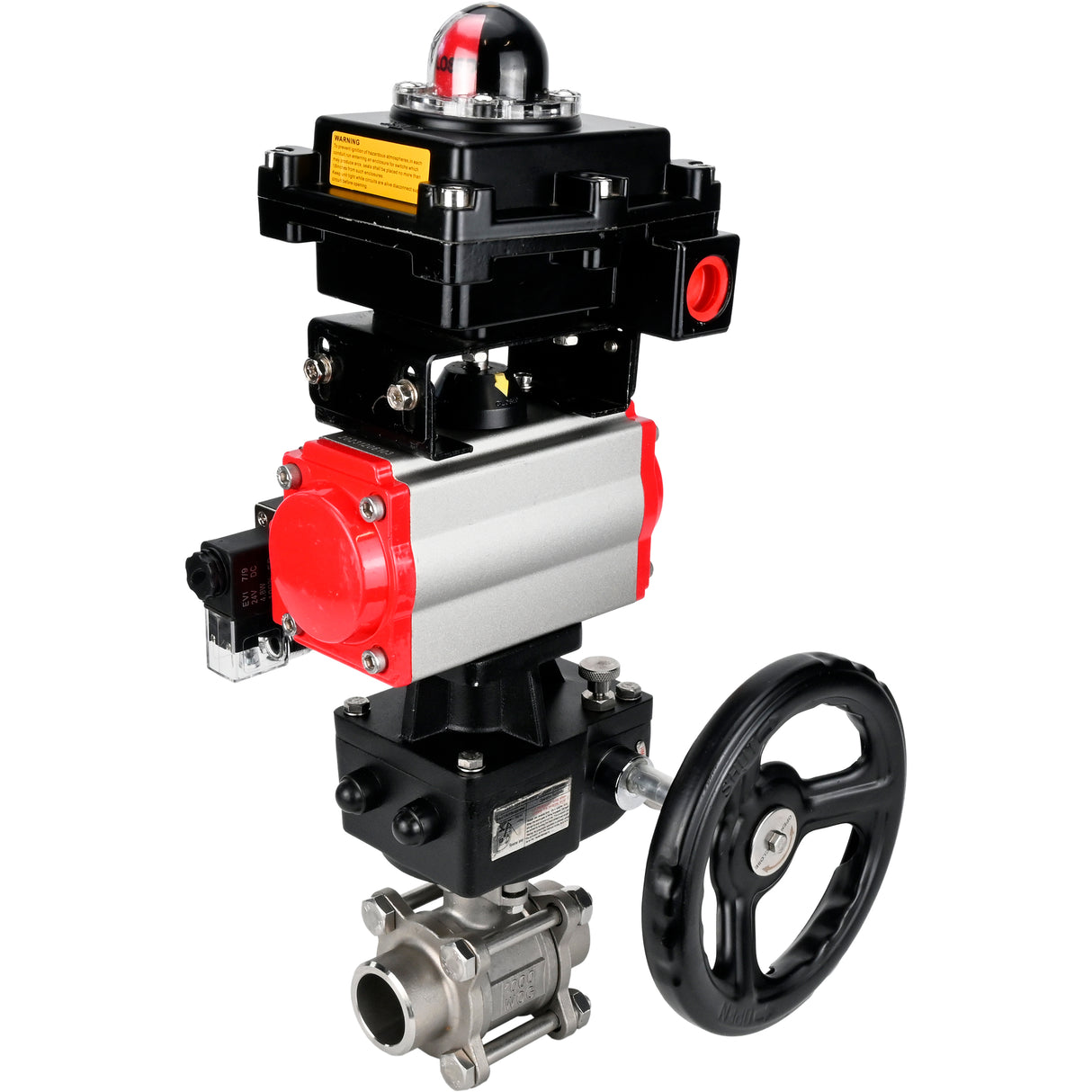 Ball valves Elephant BV3232P(3pc)-FP-W-ISO-H WDVF DN15-32 63 bar full bore, 316 stainless steel, seal - PTFE, for welding, with PA-DA pneumatic actuator, pneumatic distributor 4M310-08 NAMUR 220V, LSU APL-410N EX, manual backup for MON