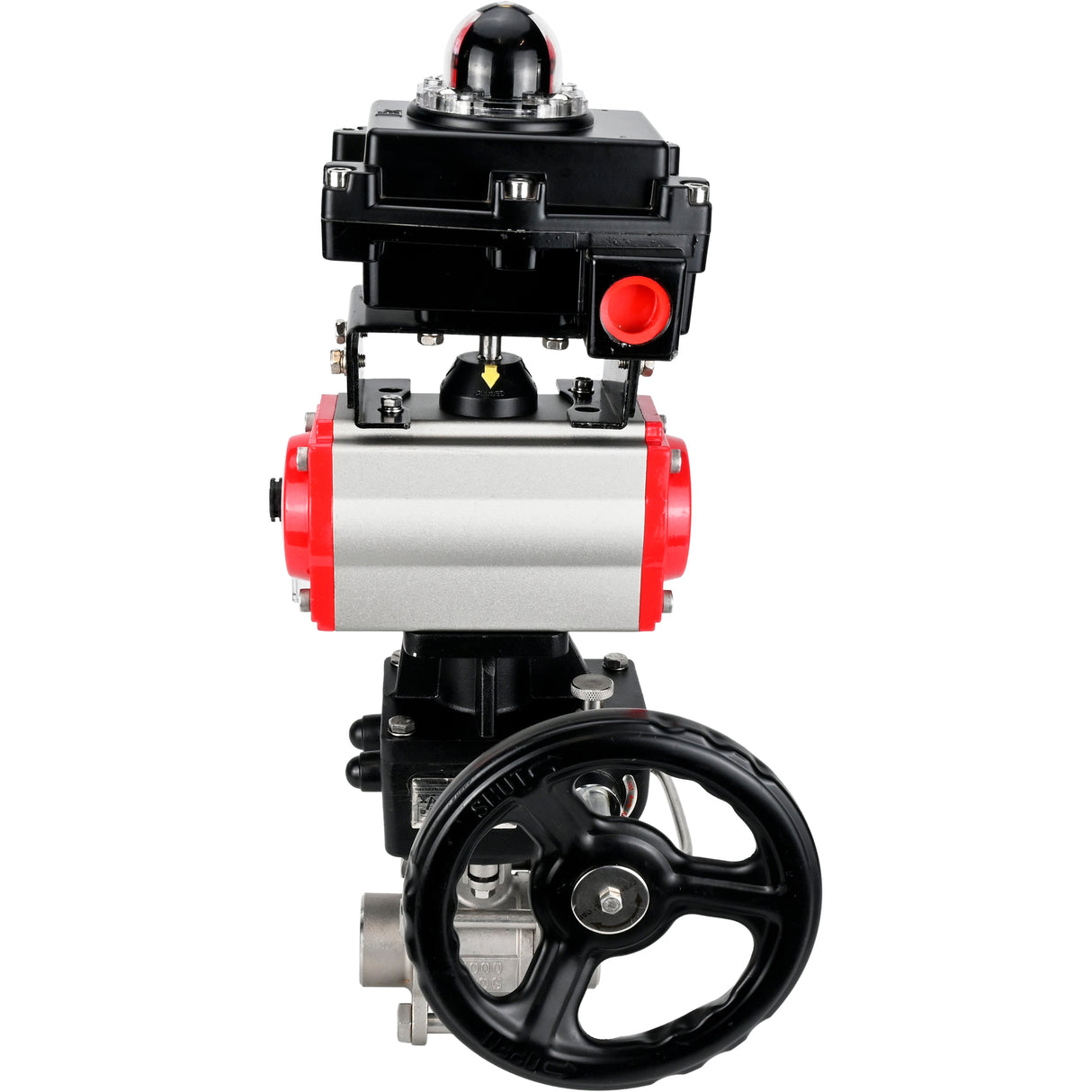 Ball valves Elephant BV3232P(3pc)-FP-W-ISO-H WDVF DN15-32 63 bar full bore, 316 stainless steel, seal - PTFE, for welding, with PA-DA pneumatic actuator, pneumatic distributor 4M310-08 NAMUR 220V, LSU APL-410N EX, manual backup for MON