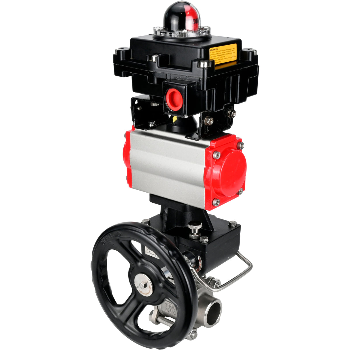 Ball valves Elephant BV3232P(3pc)-FP-W-ISO-H WDVF DN15-32 63 bar full bore, 316 stainless steel, seal - PTFE, for welding, with PA-DA pneumatic actuator, pneumatic distributor 4M310-08 NAMUR 220V, LSU APL-410N EX, manual backup for MON