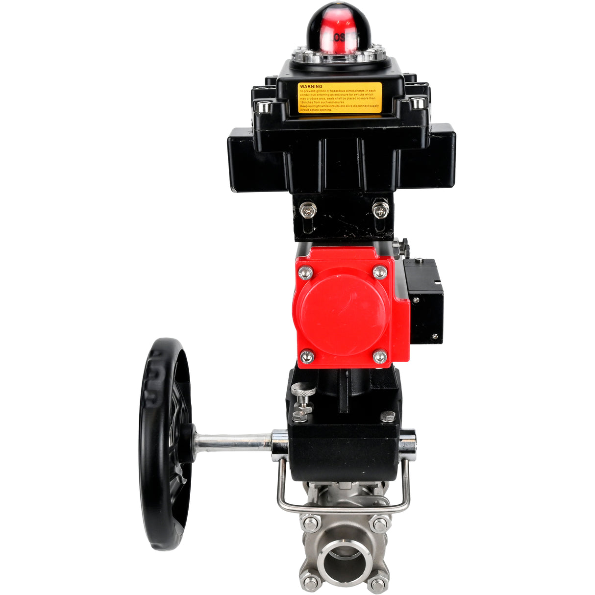 Ball valves Elephant BV3232P(3pc)-FP-W-ISO-H WDVF DN15-32 63 bar full bore, 316 stainless steel, seal - PTFE, for welding, with PA-DA pneumatic actuator, pneumatic distributor 4M310-08 NAMUR 220V, LSU APL-410N EX, manual backup for MON