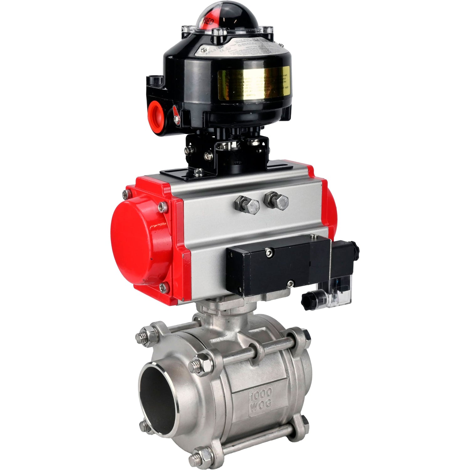 Ball valves Elephant BV3232P(3pc)-FP-W-ISO-H WDVF DN15-32 63 bar full bore, body - 316 stainless steel, seal - PTFE, for welding, with PA-SA pneumatic actuator, pneumatic distributor 4M310-08 NAMUR 24V, LSU APL-510N EX