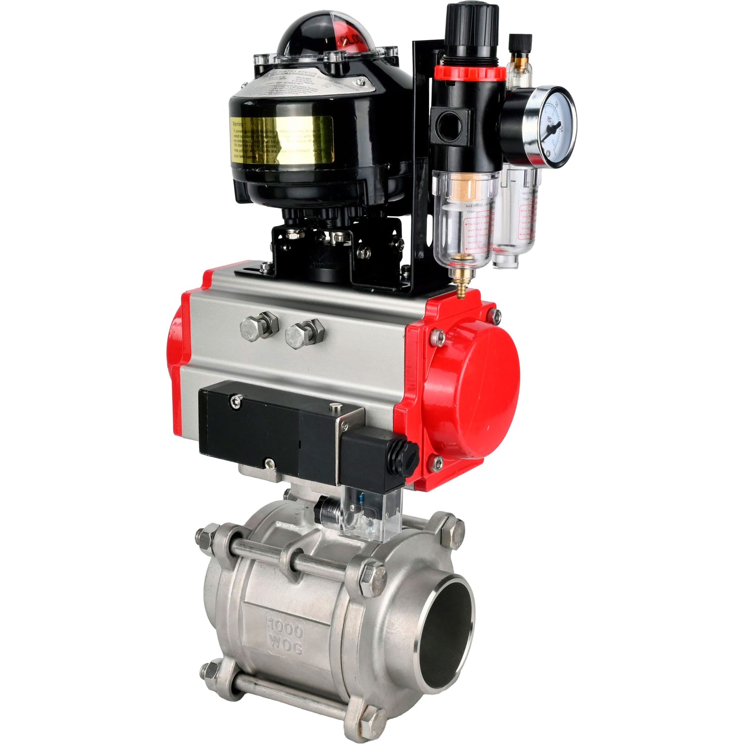 Ball valves Elephant BV3232P(3pc)-FP-W-ISO-H WDVF DN15-32 63 bar full bore, body - 316 stainless steel, seal - PTFE, for welding, with PA-SA pneumatic actuator, pneumatic distributor 4M310-08 NAMUR 24V, LSU APL-510N EX, ATU AFC2000