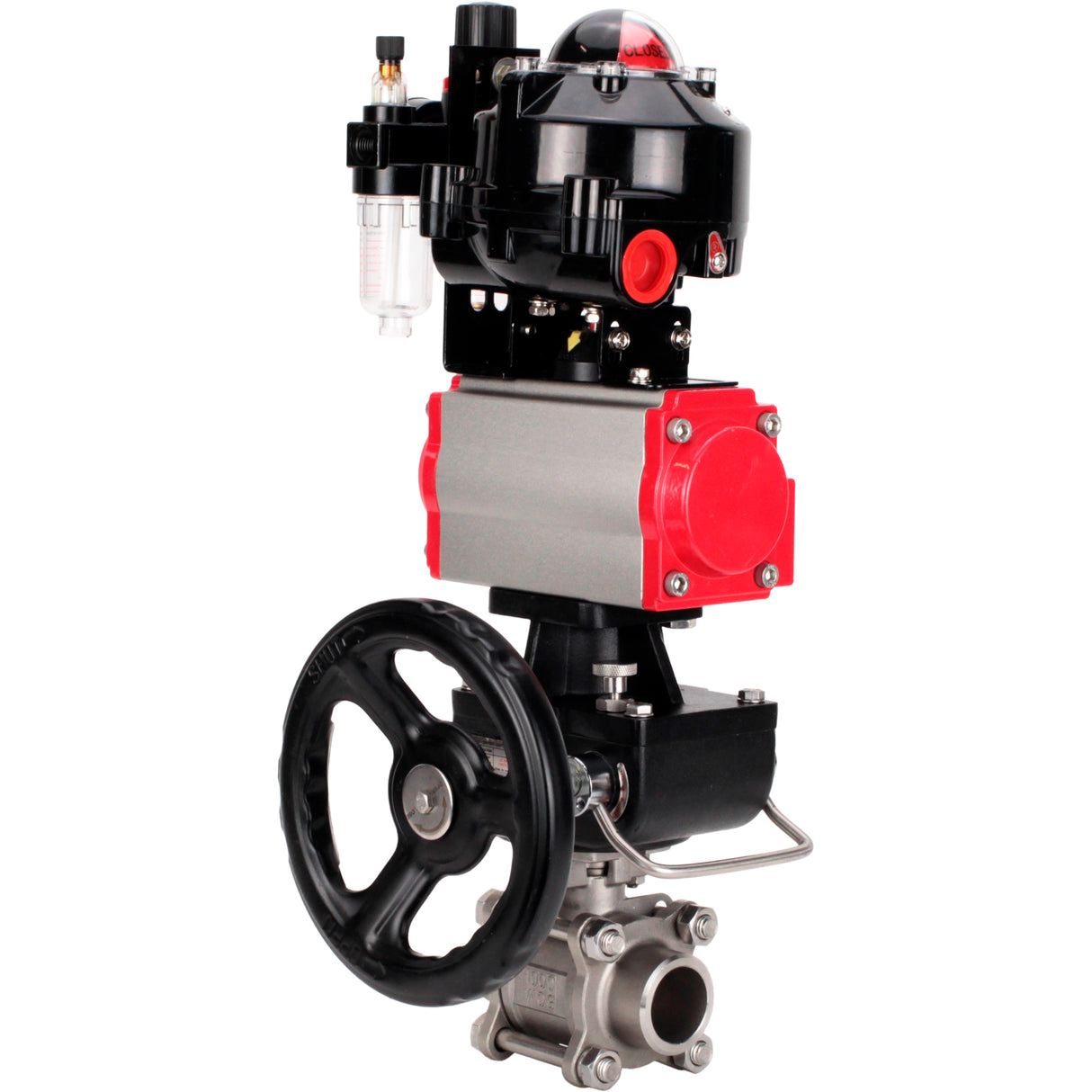 Ball valves Elephant BV3232P(3pc)-FP-W-ISO-H WDVF DN15-32 63 bar full bore, 316 stainless steel, PTFE, for welding, with PA-DA pneumatic actuator, pneumatic distributor 4M310-08 NAMUR 24V, LSU APL-510N EX, manual backup for MON, ATU AFC2000