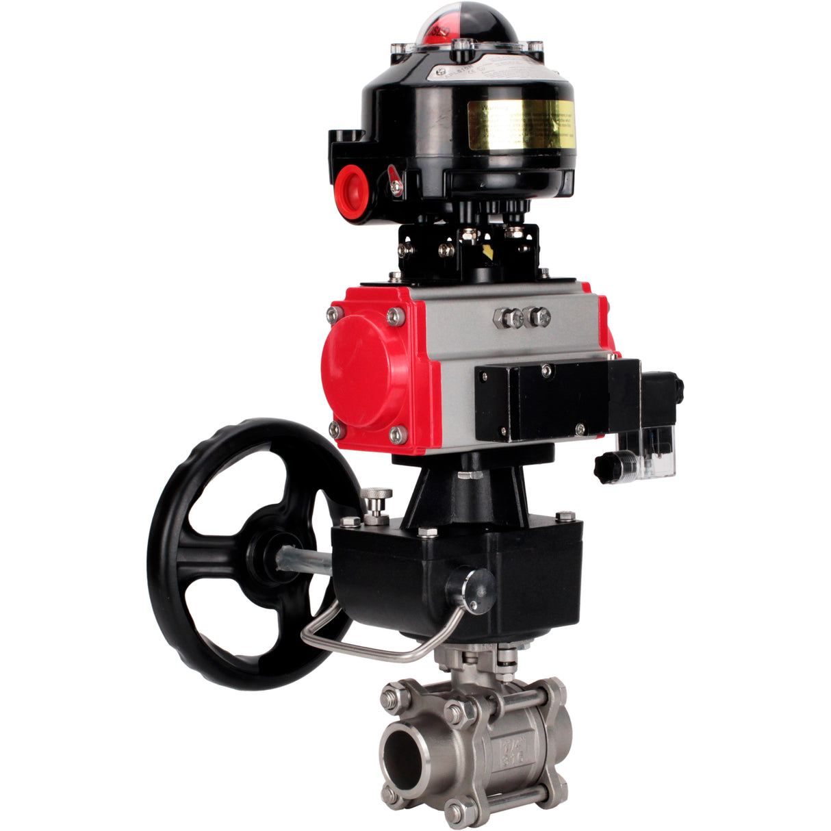 Ball valves Elephant BV3232P(3pc)-FP-W-ISO-H WDVF DN15-32 63 bar full bore, 316 stainless steel, seal - PTFE, for welding, with PA-DA pneumatic actuator, pneumatic distributor 4M310-08 NAMUR 220V, LSU APL-510N EX, manual backup for MON