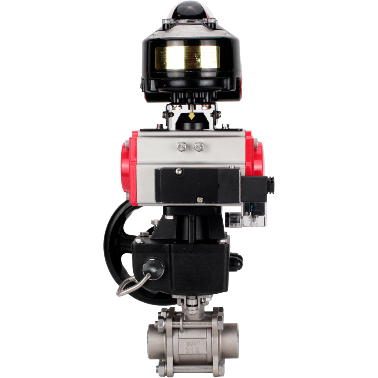 Ball valves Elephant BV3232P(3pc)-FP-W-ISO-H WDVF DN15-32 63 bar full bore, 316 stainless steel, seal - PTFE, for welding, with PA-DA pneumatic actuator, pneumatic distributor 4M310-08 NAMUR 220V, LSU APL-510N EX, manual backup for MON