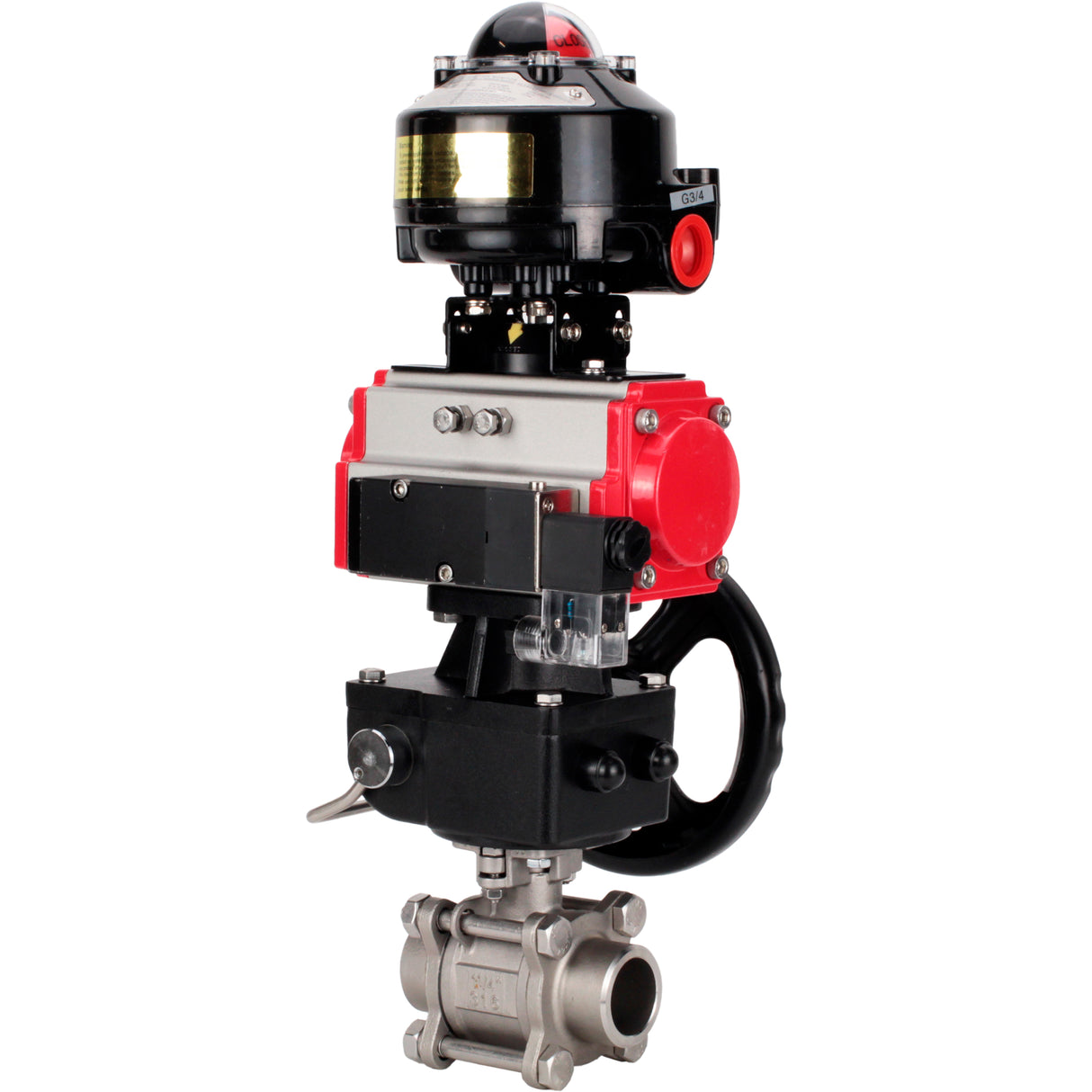 Ball valves Elephant BV3232P(3pc)-FP-W-ISO-H WDVF DN15-32 63 bar full bore, 316 stainless steel, seal - PTFE, for welding, with PA-DA pneumatic actuator, pneumatic distributor 4M310-08 NAMUR 220V, LSU APL-510N EX, manual backup for MON