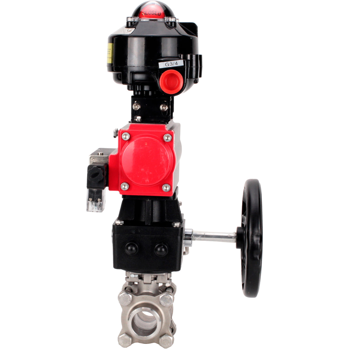 Ball valves Elephant BV3232P(3pc)-FP-W-ISO-H WDVF DN15-32 63 bar full bore, 316 stainless steel, seal - PTFE, for welding, with PA-DA pneumatic actuator, pneumatic distributor 4M310-08 NAMUR 220V, LSU APL-510N EX, manual backup for MON