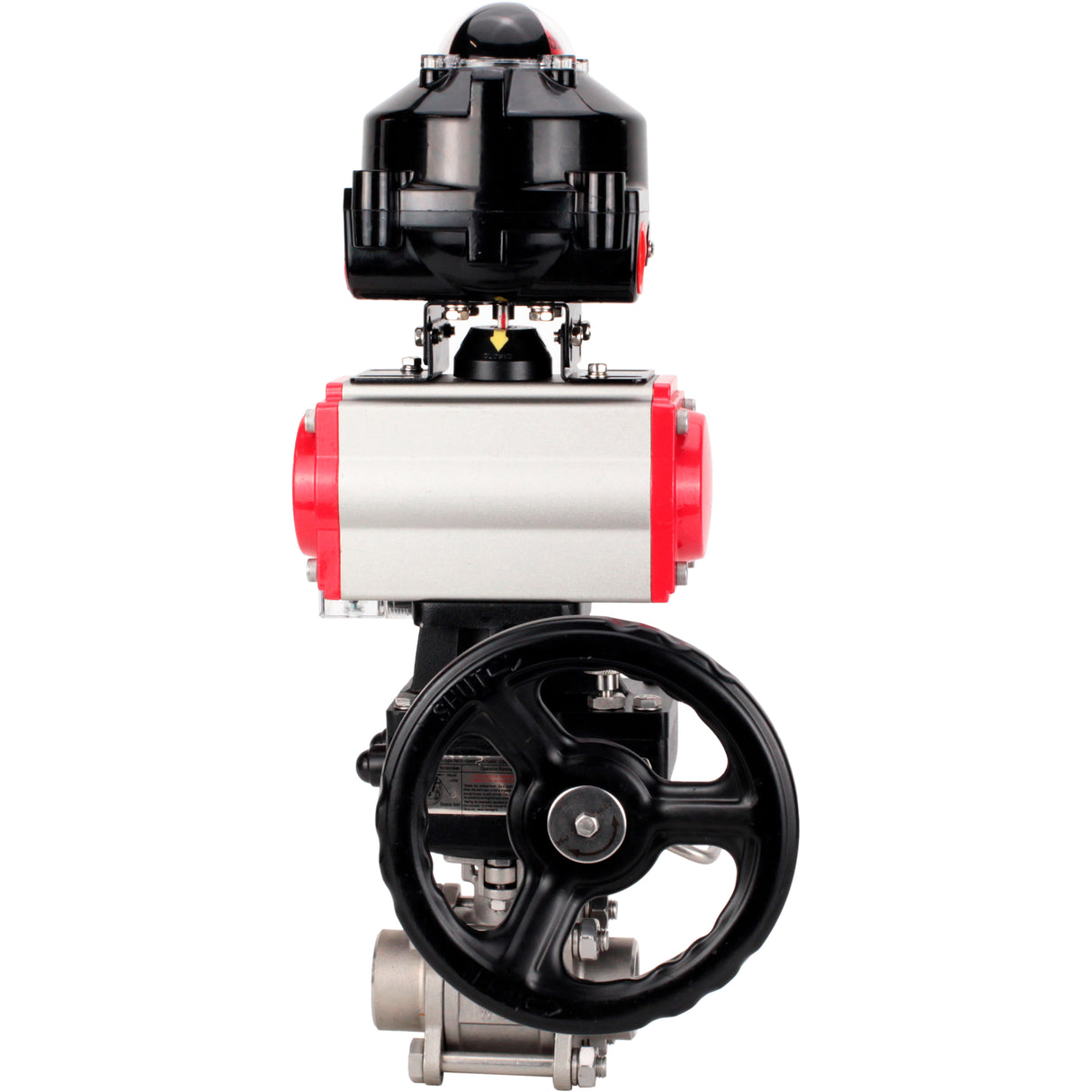 Ball valves Elephant BV3232P(3pc)-FP-W-ISO-H WDVF DN15-32 63 bar full bore, 316 stainless steel, seal - PTFE, for welding, with PA-DA pneumatic actuator, pneumatic distributor 4M310-08 NAMUR 220V, LSU APL-510N EX, manual backup for MON