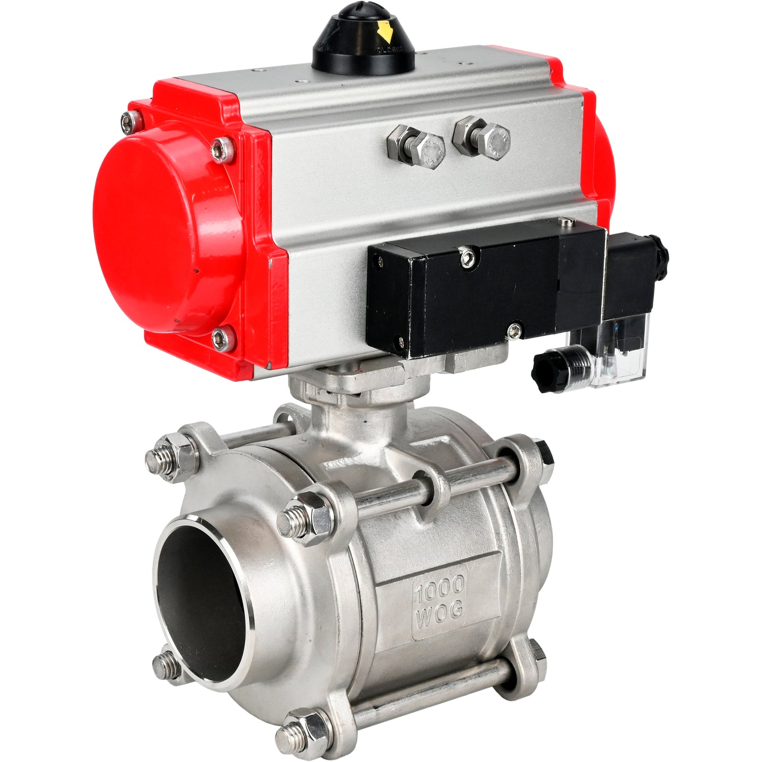 Ball valves Elephant BV3232P(3pc)-FP-W-ISO-H WDVF DN15-32 63 bar full bore, body - 316 stainless steel, seal - PTFE, for welding, with PA-DA pneumatic actuator, pneumatic distributor 4M310-08 NAMUR 220V