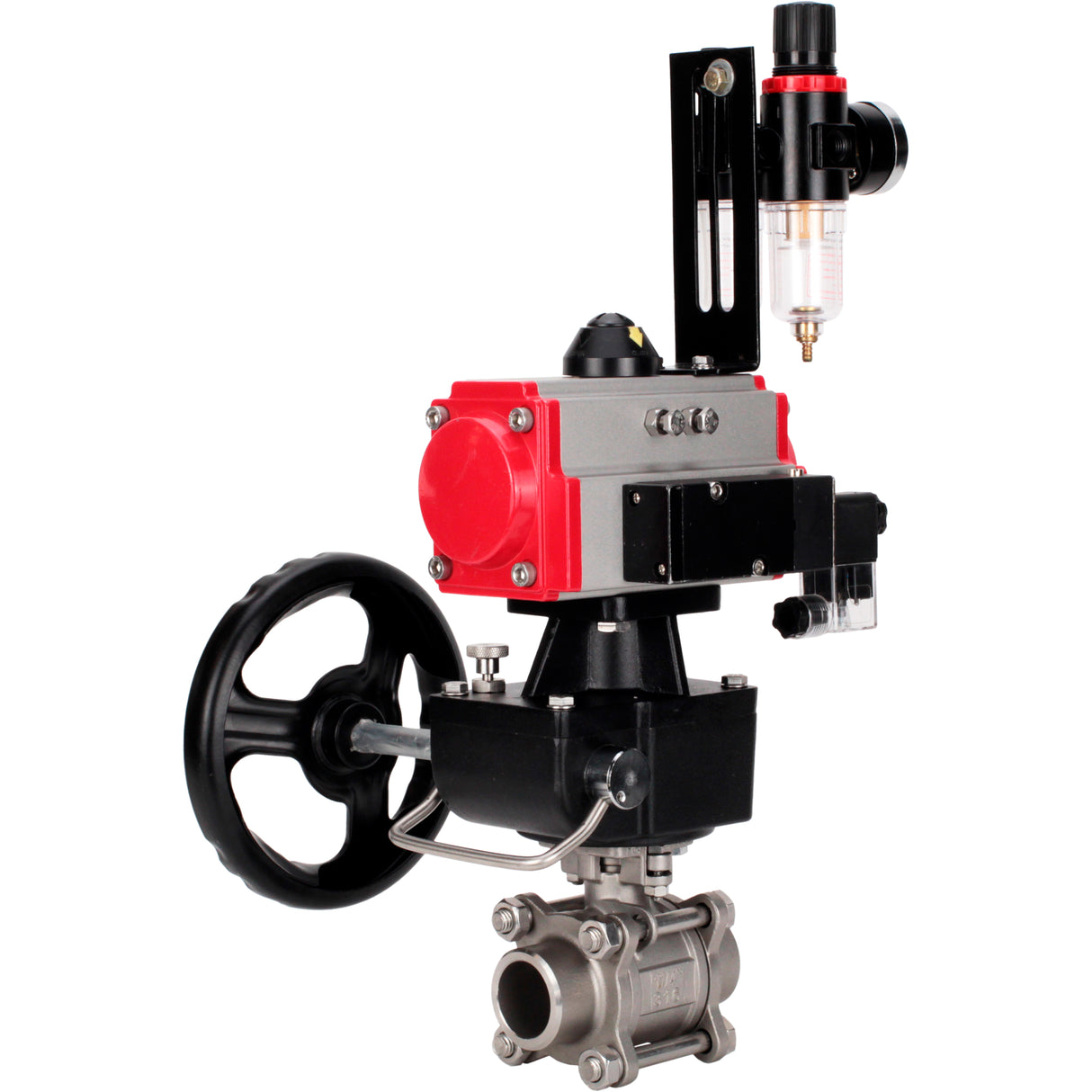 Ball valves Elephant BV3232P(3pc)-FP-W-ISO-H WDVF DN15-32 63 bar full bore, 316 stainless steel, seal - PTFE, for welding, with PA-DA pneumatic actuator, pneumatic distributor 4M310-08 NAMUR 24V, manual backup for MON, ATU AFC2000