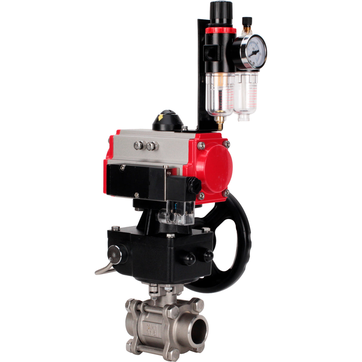 Ball valves Elephant BV3232P(3pc)-FP-W-ISO-H WDVF DN15-32 63 bar full bore, 316 stainless steel, seal - PTFE, for welding, with PA-DA pneumatic actuator, pneumatic distributor 4M310-08 NAMUR 24V, manual backup for MON, ATU AFC2000