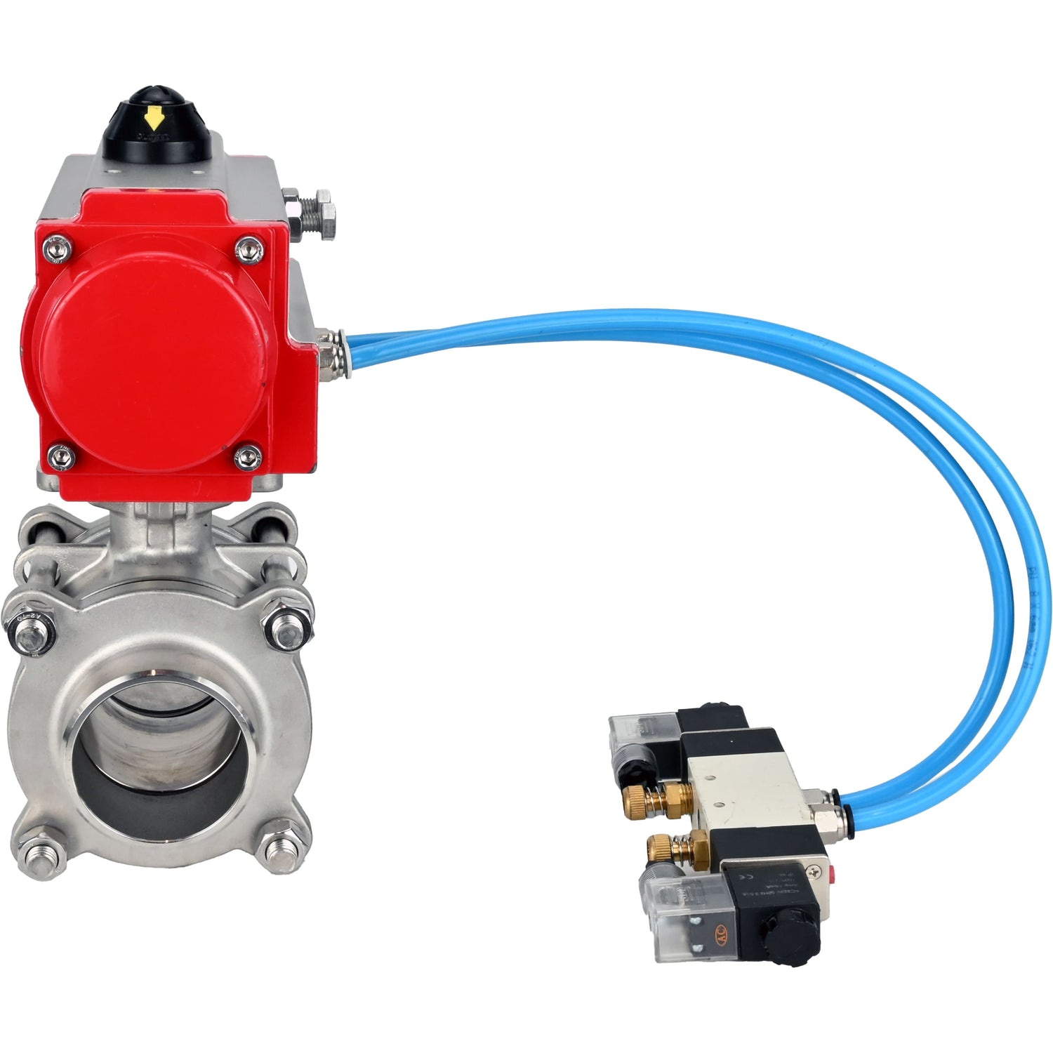 Ball valves Elephant BV3232P(3pc)-FP-W-ISO-H WDVF DN15-32 63 bar full bore, body - 316 stainless steel, seal - PTFE, for welding, with PA-DA pneumatic actuator, pneumatic distributor 4V320-10 220V