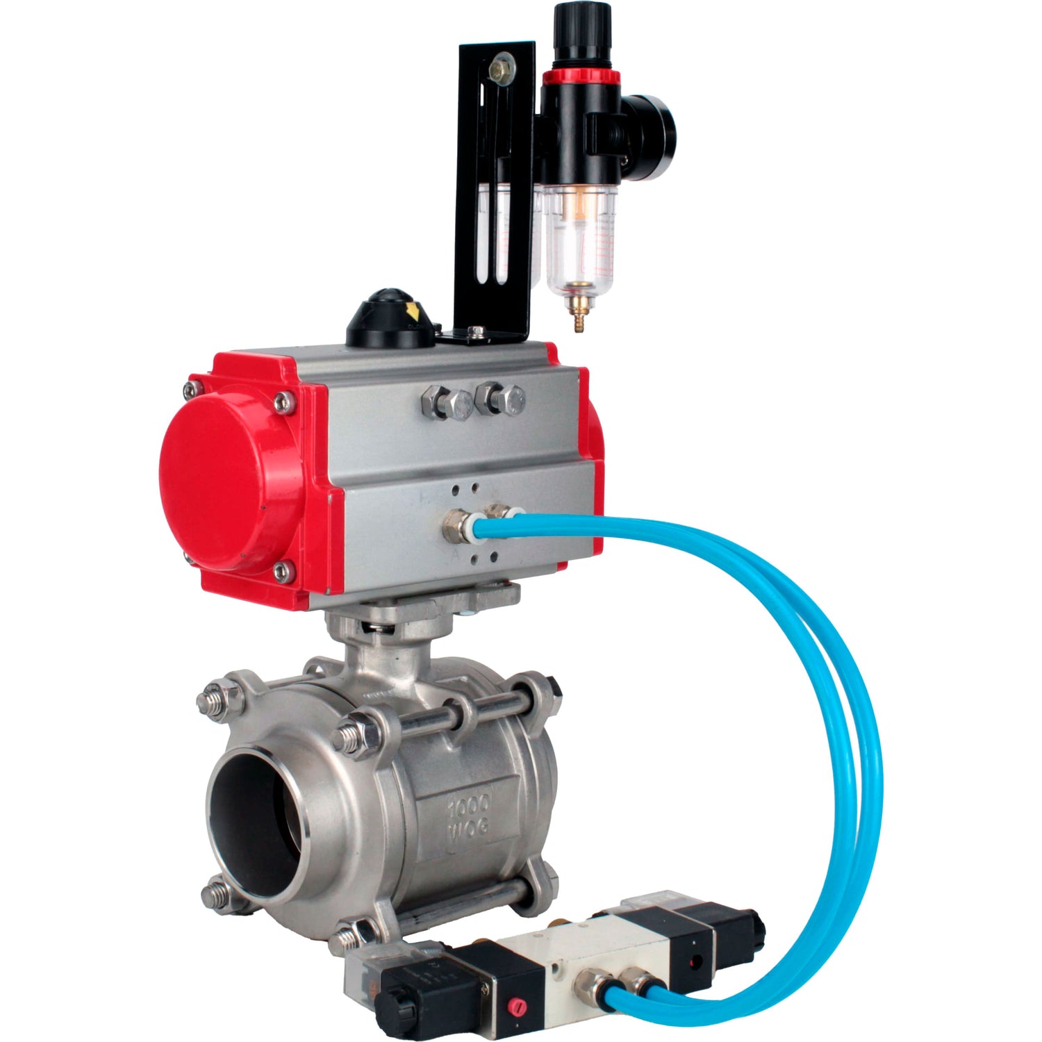 Ball valves Elephant BV3232P(3pc)-FP-W-ISO-H WDVF DN15-32 63 bar full bore, body - 316 stainless steel, seal - PTFE, for welding, with PA-DA pneumatic actuator, pneumatic distributor 4V320-10 220V, ATU AFC2000