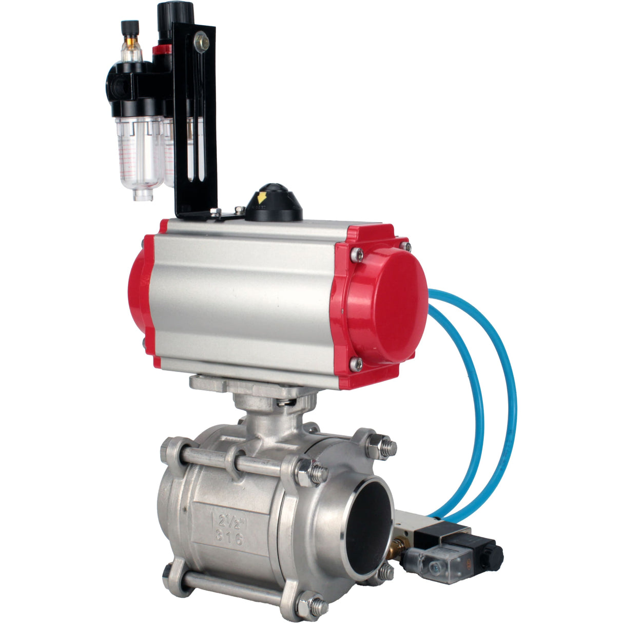 Ball valves Elephant BV3232P(3pc)-FP-W-ISO-H WDVF DN15-32 63 bar full bore, body - 316 stainless steel, seal - PTFE, for welding, with PA-DA pneumatic actuator, pneumatic distributor 4V320-10 220V, ATU AFC2000