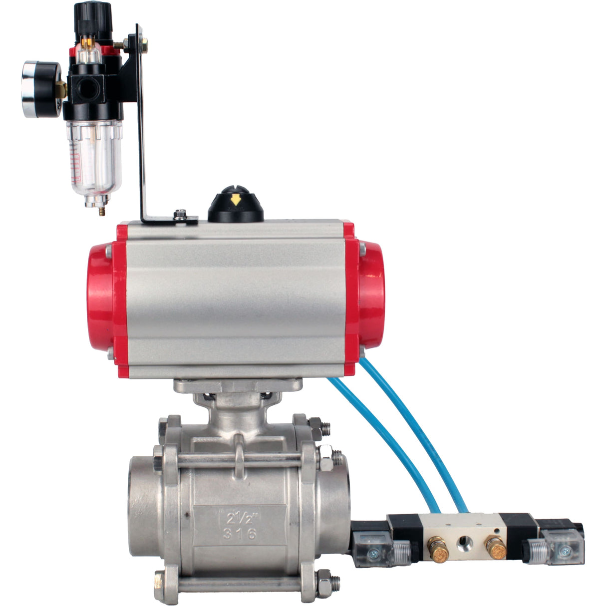 Ball valves Elephant BV3232P(3pc)-FP-W-ISO-H WDVF DN15-32 63 bar full bore, body - 316 stainless steel, seal - PTFE, for welding, with PA-DA pneumatic actuator, pneumatic distributor 4V320-10 220V, ATU AFC2000