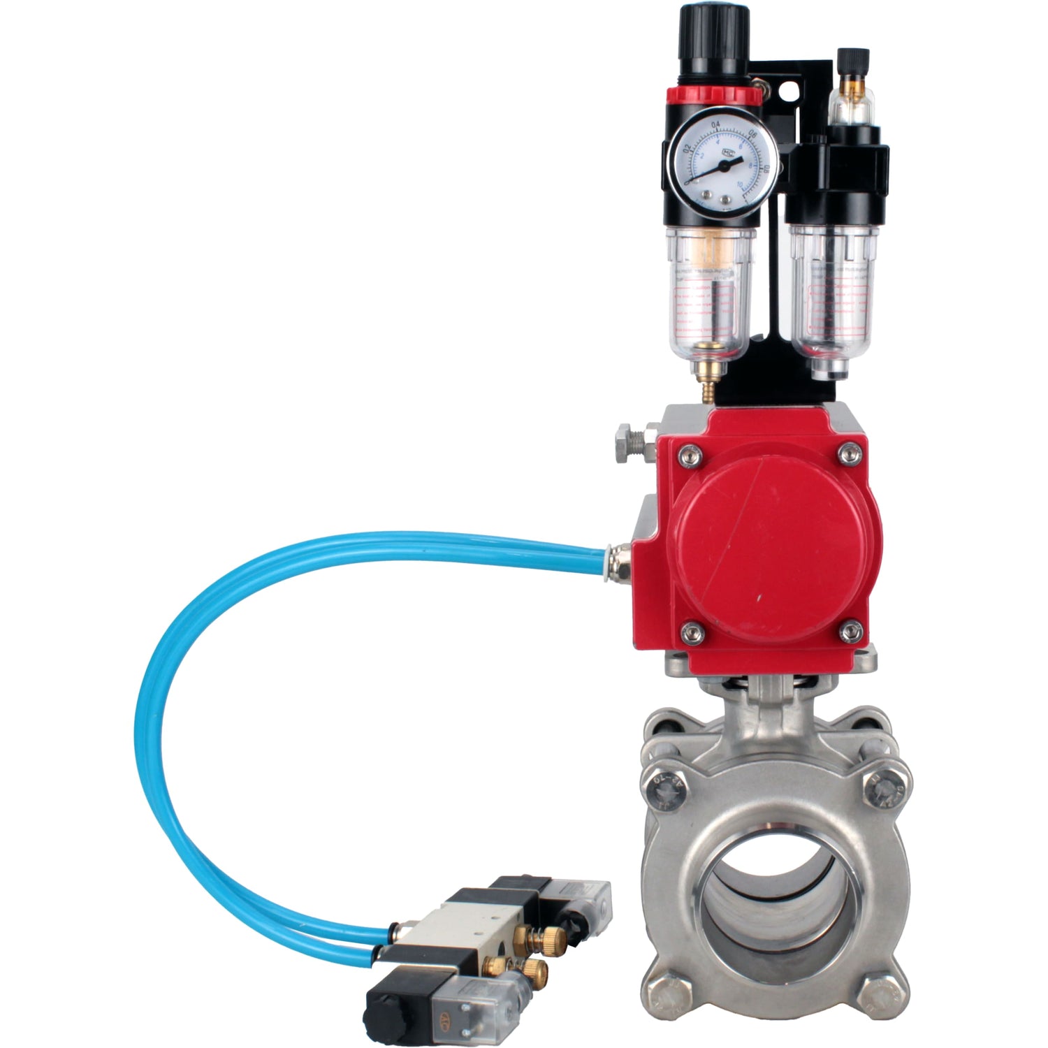 Ball valves Elephant BV3232P(3pc)-FP-W-ISO-H WDVF DN15-32 63 bar full bore, body - 316 stainless steel, seal - PTFE, for welding, with PA-DA pneumatic actuator, pneumatic distributor 4V320-10 220V, ATU AFC2000