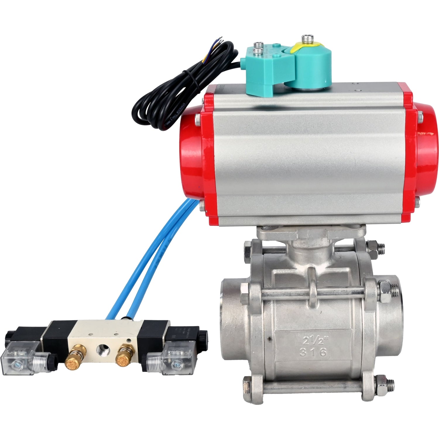 Ball valves Elephant BV3232P(3pc)-FP-W-ISO-H WDVF DN15-32 63 bar full bore, body - 316 stainless steel, seal - PTFE, for welding, with PA-DA pneumatic actuator, pneumatic distributor 4V320-10 220V and ALS200D magnetic switch