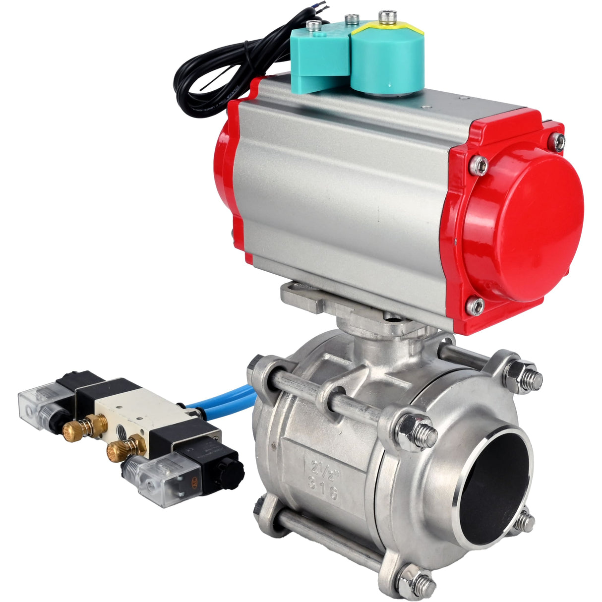 Ball valves Elephant BV3232P(3pc)-FP-W-ISO-H WDVF DN15-32 63 bar full bore, body - 316 stainless steel, seal - PTFE, for welding, with PA-DA pneumatic actuator, pneumatic distributor 4V320-10 220V and ALS200D magnetic switch