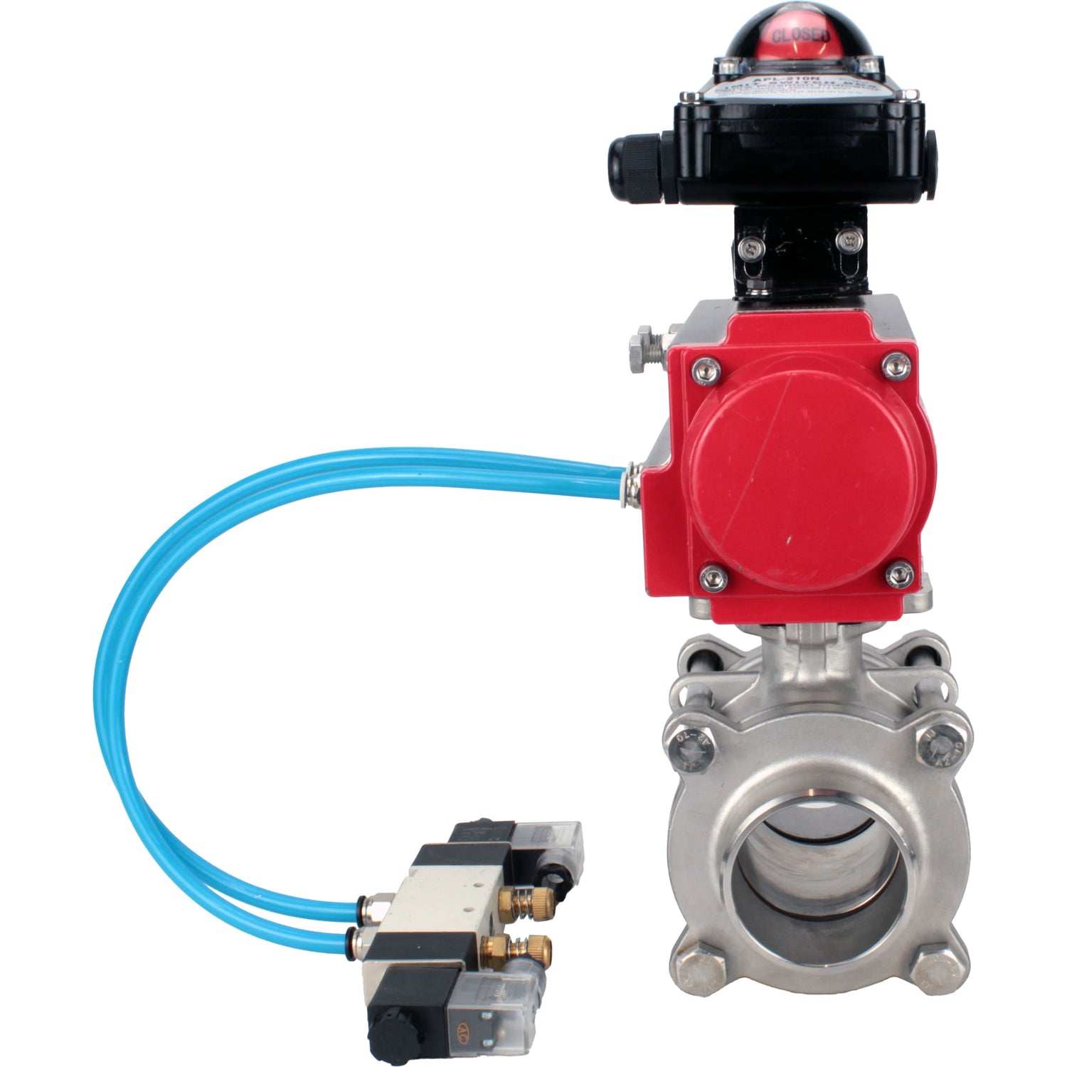 Ball valves Elephant BV3232P(3pc)-FP-W-ISO-H WDVF DN15-32 63 bar full bore, body - 316 stainless steel, seal - PTFE, for welding, with PA-DA pneumatic actuator, pneumatic distributor 4V320-10 220V, LSU APL-210N