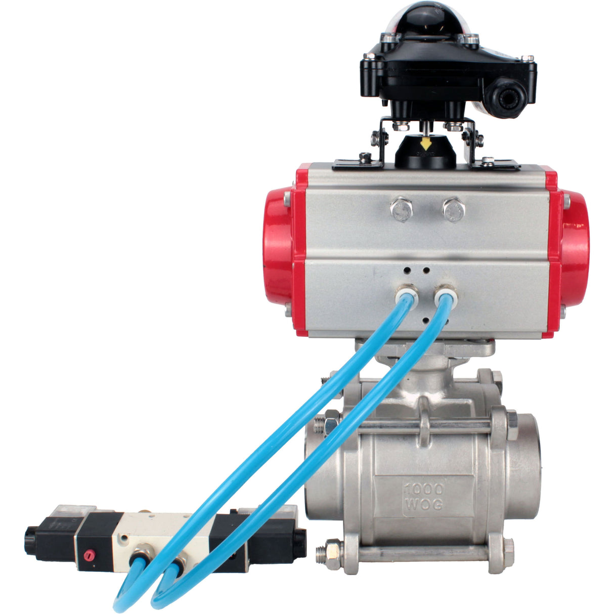 Ball valves Elephant BV3232P(3pc)-FP-W-ISO-H WDVF DN15-32 63 bar full bore, body - 316 stainless steel, seal - PTFE, for welding, with PA-DA pneumatic actuator, pneumatic distributor 4V320-10 220V, LSU APL-210N
