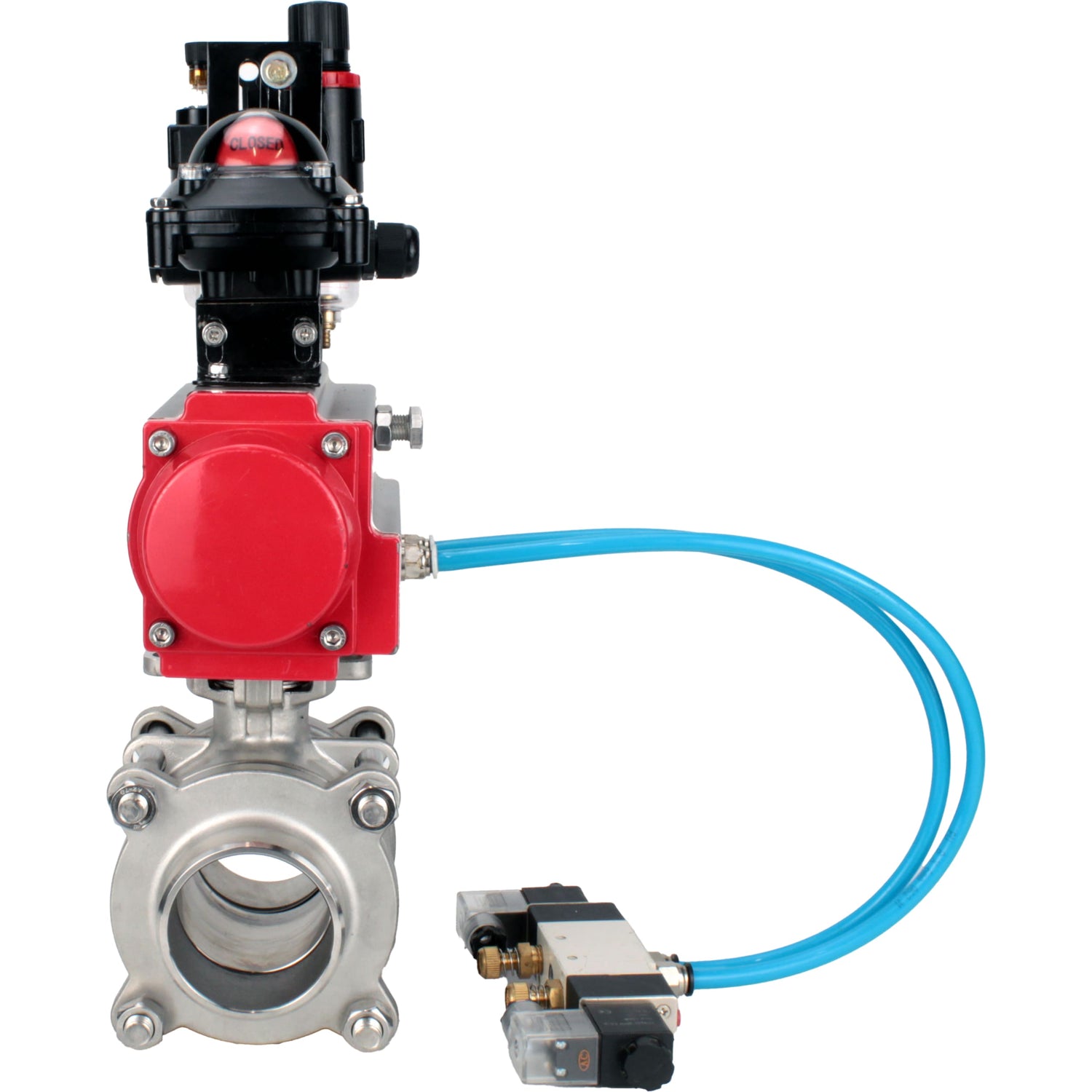 Ball valves Elephant BV3232P(3pc)-FP-W-ISO-H WDVF DN15-32 63 bar full bore, body - 316 stainless steel, seal - PTFE, for welding, with PA-DA pneumatic actuator, pneumatic distributor 4V320-10 220V, LSU APL-210N, ATU AFC2000