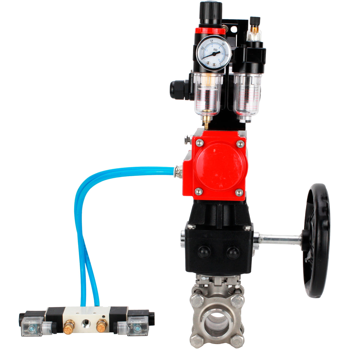 Ball valves Elephant BV3232P(3pc)-FP-W-ISO-H WDVF DN15-32 63 bar full bore, 316 stainless steel, seal - PTFE, for welding, with PA-DA pneumatic actuator, with pneumatic distributor 4V320-10 220V, LSU APL-210N, manual backup for MON, ATU AFC2000