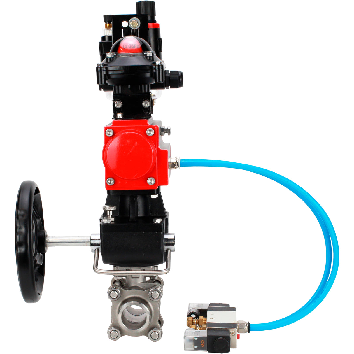 Ball valves Elephant BV3232P(3pc)-FP-W-ISO-H WDVF DN15-32 63 bar full bore, 316 stainless steel, seal - PTFE, for welding, with PA-DA pneumatic actuator, with pneumatic distributor 4V320-10 220V, LSU APL-210N, manual backup for MON, ATU AFC2000