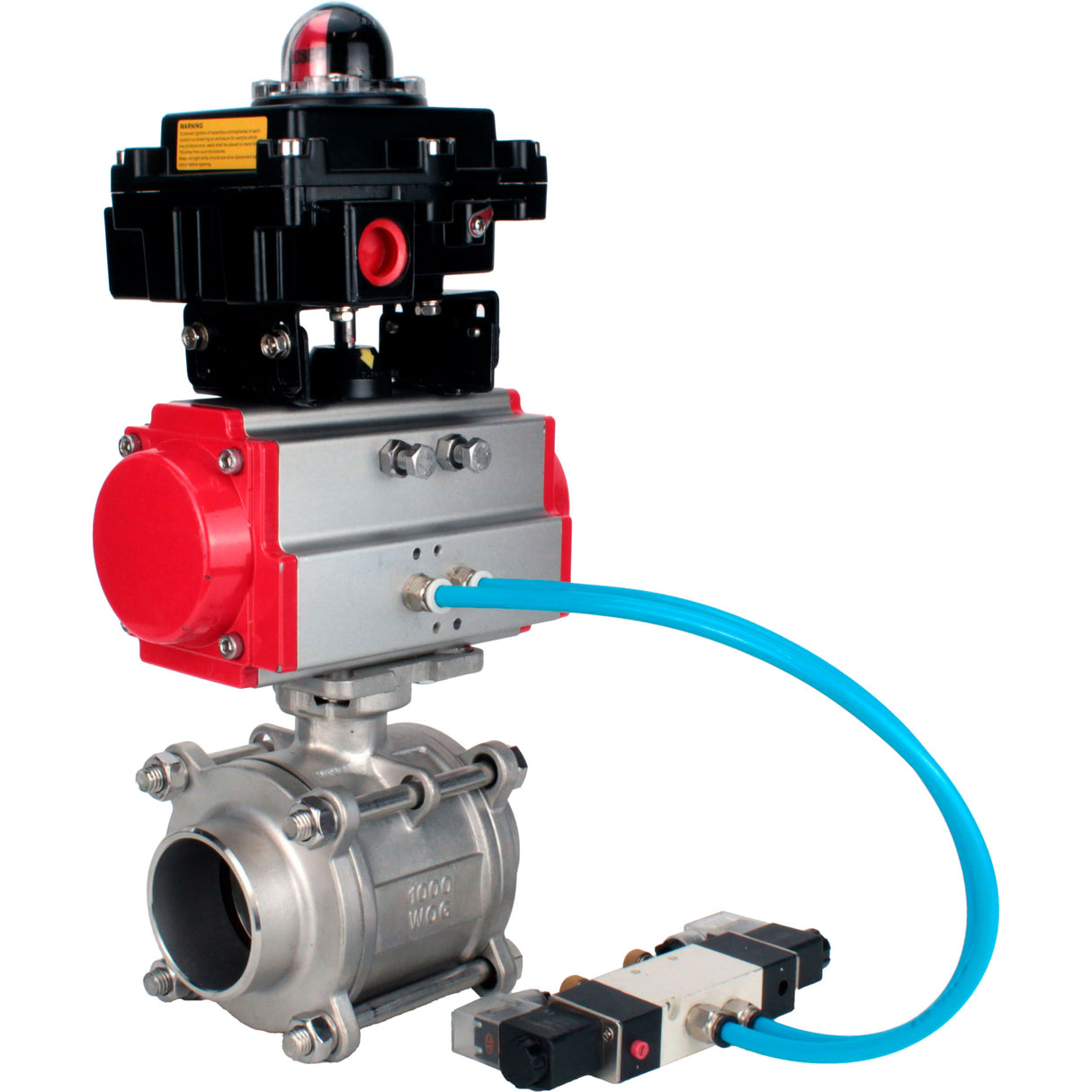 Ball valves Elephant BV3232P(3pc)-FP-W-ISO-H WDVF DN15-32 63 bar full bore, body - 316 stainless steel, seal - PTFE, for welding, with PA-DA pneumatic actuator, pneumatic distributor 4V320-08 220V, LSU APL-410N EX