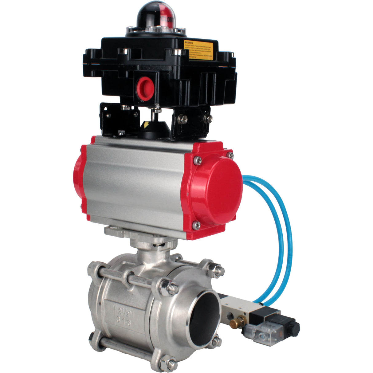 Ball valves Elephant BV3232P(3pc)-FP-W-ISO-H WDVF DN15-32 63 bar full bore, body - 316 stainless steel, seal - PTFE, for welding, with PA-DA pneumatic actuator, pneumatic distributor 4V320-08 220V, LSU APL-410N EX