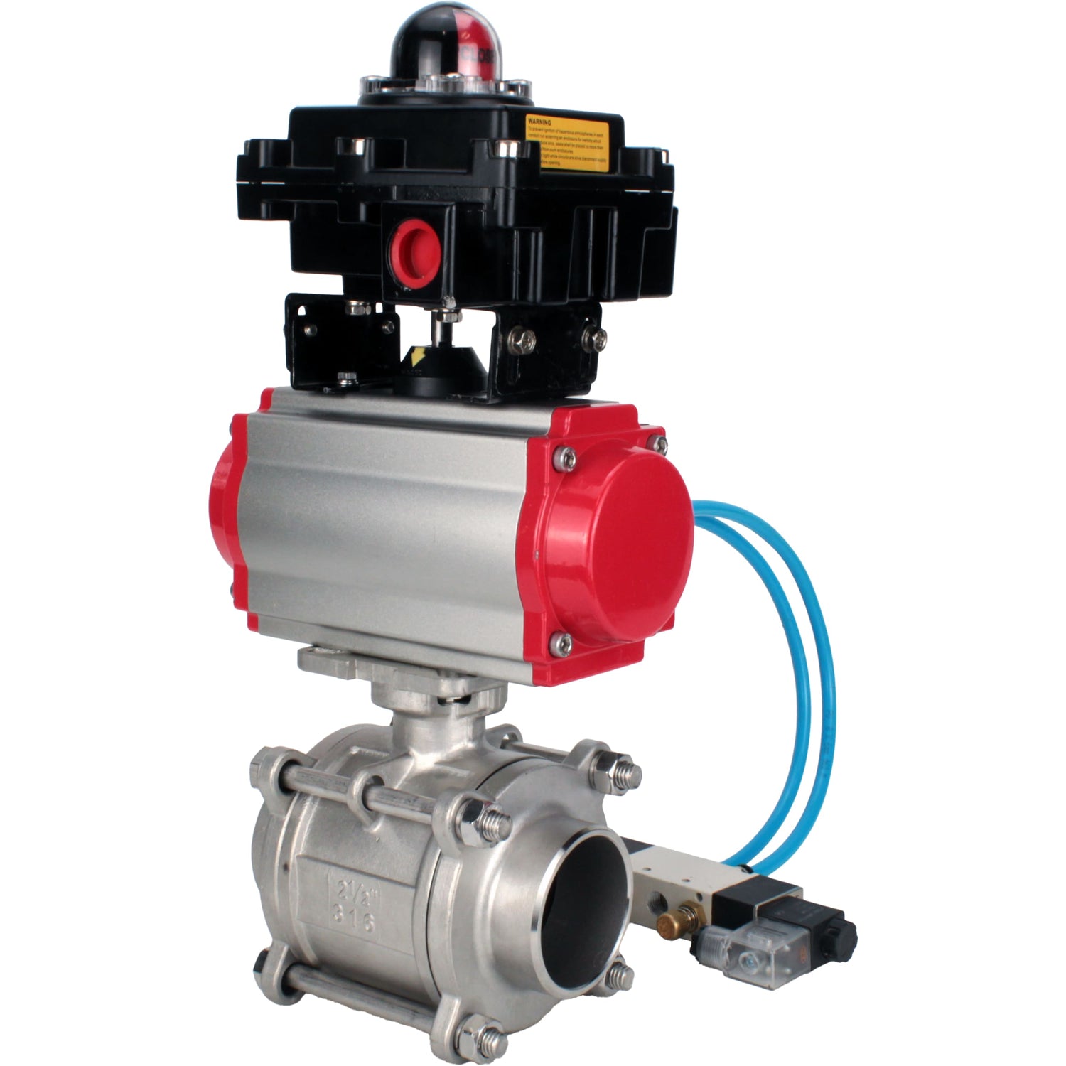 Ball valves Elephant BV3232P(3pc)-FP-W-ISO-H WDVF DN15-32 63 bar full bore, body - 316 stainless steel, seal - PTFE, for welding, with PA-DA pneumatic actuator, pneumatic distributor 4V320-08 220V, LSU APL-410N EX