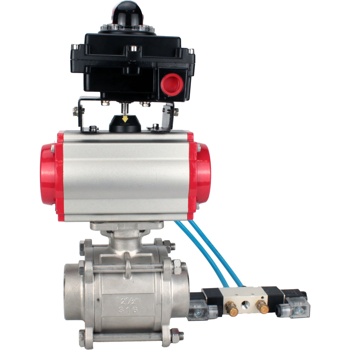 Ball valves Elephant BV3232P(3pc)-FP-W-ISO-H WDVF DN15-32 63 bar full bore, body - 316 stainless steel, seal - PTFE, for welding, with PA-DA pneumatic actuator, pneumatic distributor 4V320-08 220V, LSU APL-410N EX